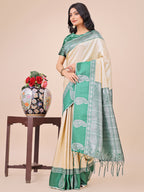 Shree Shyam Fashion Graceful Light & Dark Cream Silk Saree with Rich Woven Border & Paisley Pallu - Perfect for Festive & Wedding Wear