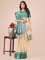 Shree Shyam Fashion Graceful Light & Dark Cream Silk Saree with Rich Woven Border & Paisley Pallu - Perfect for Festive & Wedding Wear