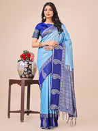 Shree Shyam Fashion Graceful Light & Dark Sky Blue Silk Saree with Rich Woven Border & Paisley Pallu - Perfect for Festive & Wedding Wear
