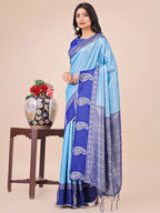 Shree Shyam Fashion Graceful Light & Dark Sky Blue Silk Saree with Rich Woven Border & Paisley Pallu - Perfect for Festive & Wedding Wear
