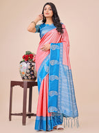 Shree Shyam Fashion Graceful Light & Dark Peach Silk Saree with Rich Woven Border & Paisley Pallu - Perfect for Festive & Wedding Wear