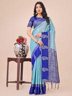 Shree Shyam Fashion Graceful Light & Dark Teal Silk Saree with Rich Woven Border & Paisley Pallu - Perfect for Festive & Wedding Wear