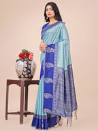 Shree Shyam Fashion Graceful Light & Dark Teal Silk Saree with Rich Woven Border & Paisley Pallu - Perfect for Festive & Wedding Wear