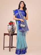 Shree Shyam Fashion Graceful Light & Dark Teal Silk Saree with Rich Woven Border & Paisley Pallu - Perfect for Festive & Wedding Wear