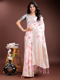 Shree Shyam Fashion White & Pink Cotton Woven Zari Work Traditional Tassel Saree