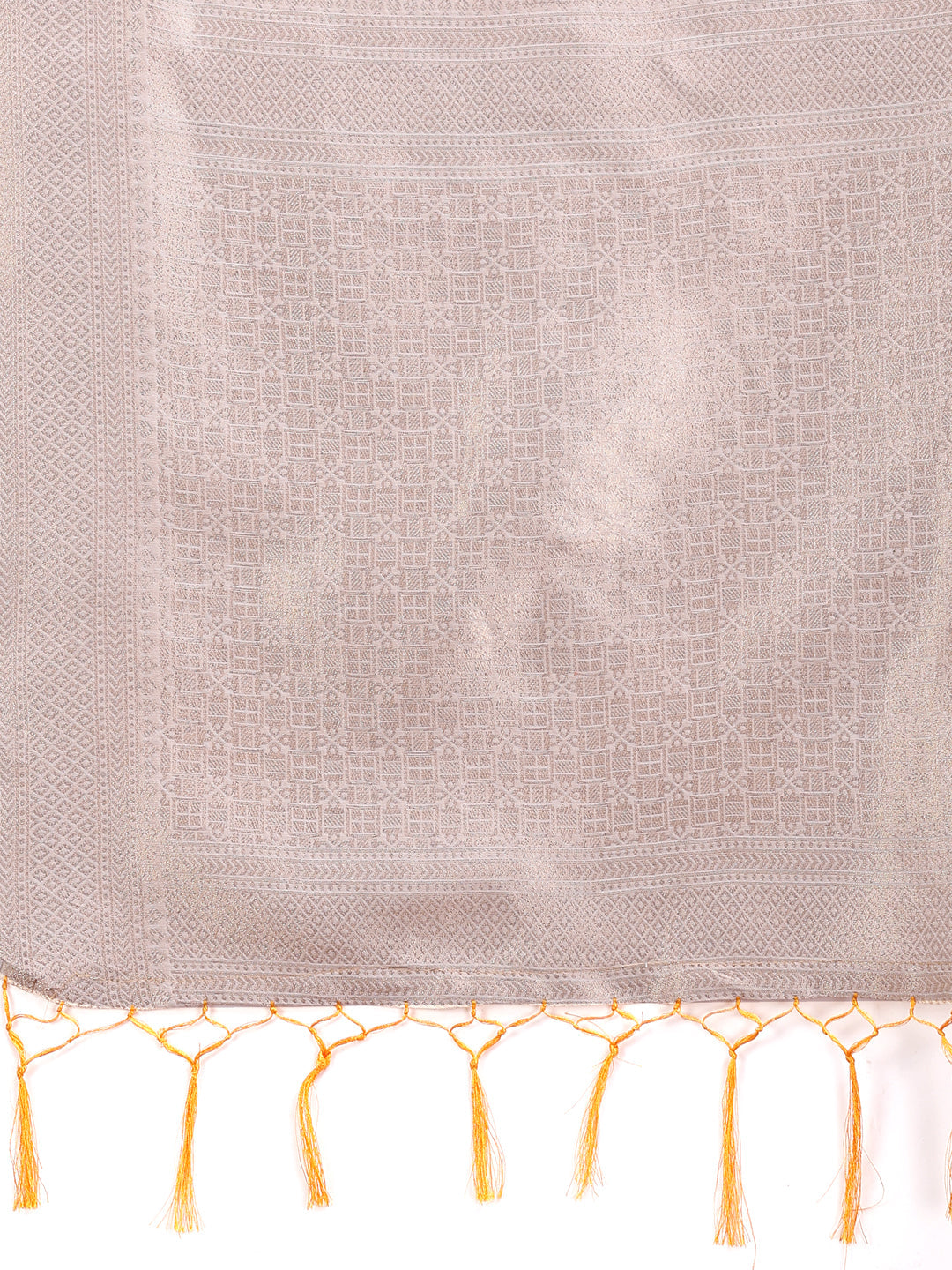 Shree Shyam Fashion White & Orange Cotton Woven Zari Work Traditional Tassel Saree
