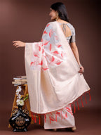 Shree Shyam Fashion White & Red Cotton Woven Zari Work Traditional Tassel Saree