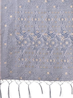 Shree Shyam Fashion Beige & Grey Banarasi Cotton Saree with Floral Zari Work and Traditional Pallu - Elegant Ethnic Wear for Festivals & Ceremonies