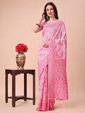 Shree Shyam Fashion Beige & Pink Banarasi Cotton Saree with Floral Zari Work and Traditional Pallu - Elegant Ethnic Wear for Festivals & Ceremonies