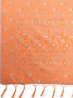 Shree Shyam Fashion Beige & Orange Banarasi Cotton Saree with Floral Zari Work and Traditional Pallu - Elegant Ethnic Wear for Festivals & Ceremonies