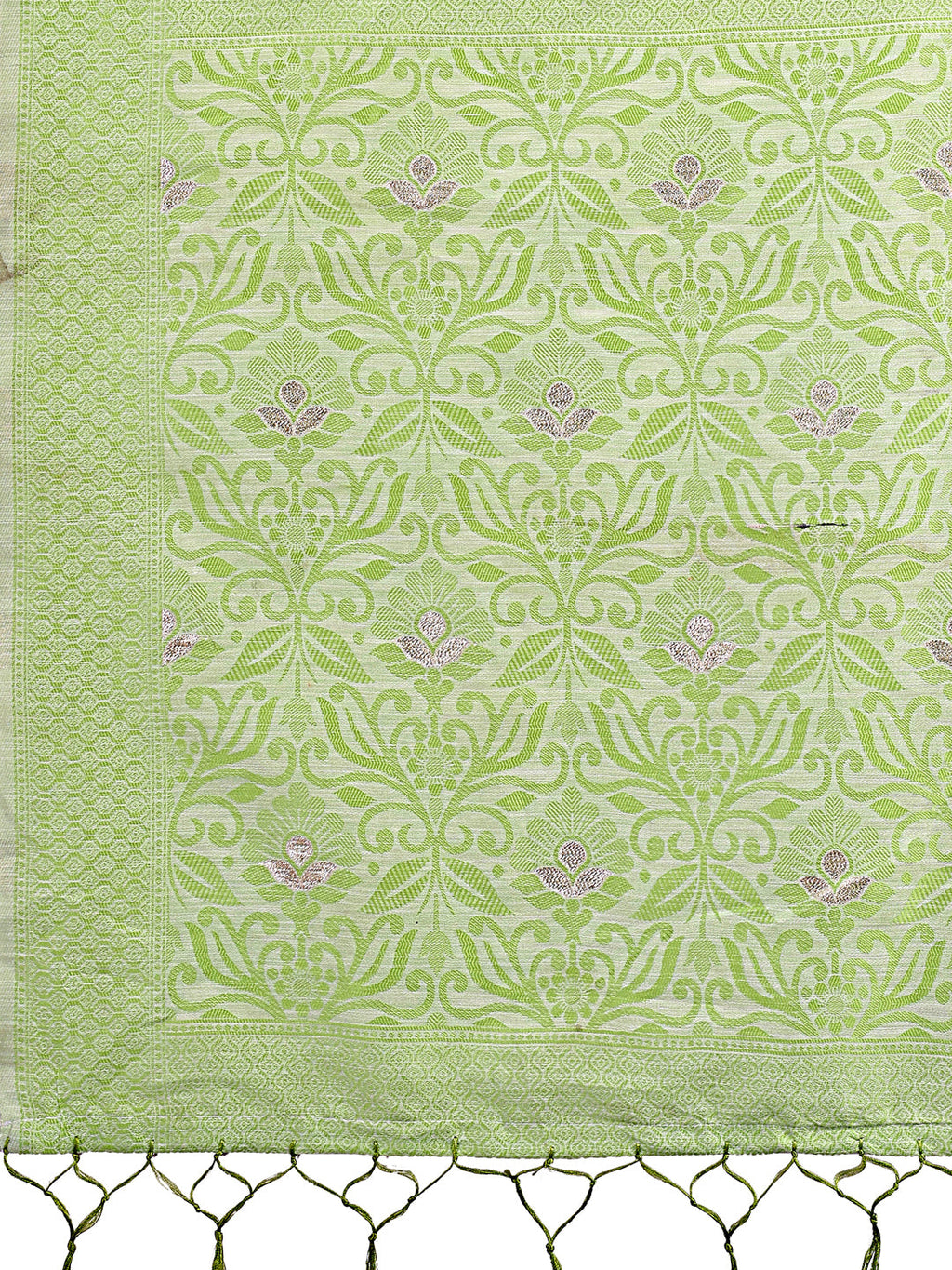 Shree Shyam Fashion Light Green Lichi Silk Saree with Floral Weaving & Tassel Pallu - Elegant Festive & Party Wear Saree