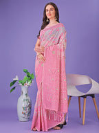 Shree Shyam Fashion Light Pink Lichi Silk Saree with Floral Weaving & Tassel Pallu - Elegant Festive & Party Wear Saree