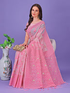 Shree Shyam Fashion Light Pink Lichi Silk Saree with Floral Weaving & Tassel Pallu - Elegant Festive & Party Wear Saree