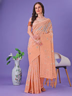 Shree Shyam Fashion Peach Lichi Silk Saree with Floral Weaving & Tassel Pallu - Elegant Festive & Party Wear Saree