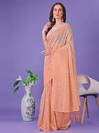 Shree Shyam Fashion Peach Lichi Silk Saree with Floral Weaving & Tassel Pallu - Elegant Festive & Party Wear Saree