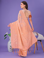Shree Shyam Fashion Peach Lichi Silk Saree with Floral Weaving & Tassel Pallu - Elegant Festive & Party Wear Saree