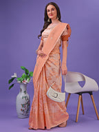 Shree Shyam Fashion Peach Lichi Silk Saree with Floral Weaving & Tassel Pallu - Elegant Festive & Party Wear Saree
