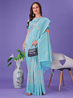 Shree Shyam Fashion Sky Blue Lichi Silk Saree with Floral Weaving & Tassel Pallu - Elegant Festive & Party Wear Saree
