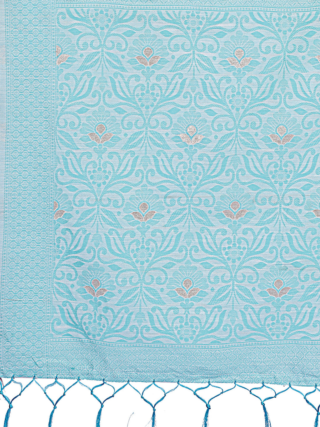 Shree Shyam Fashion Sky Blue Lichi Silk Saree with Floral Weaving & Tassel Pallu - Elegant Festive & Party Wear Saree