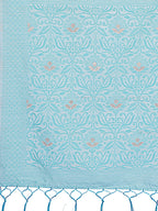 Shree Shyam Fashion Sky Blue Lichi Silk Saree with Floral Weaving & Tassel Pallu - Elegant Festive & Party Wear Saree
