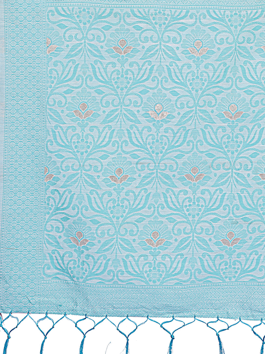 Shree Shyam Fashion Sky Blue Lichi Silk Saree with Floral Weaving & Tassel Pallu - Elegant Festive & Party Wear Saree