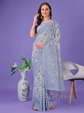 Shree Shyam Fashion Grey Lichi Silk Saree with Floral Weaving & Tassel Pallu - Elegant Festive & Party Wear Saree