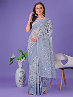 Shree Shyam Fashion Grey Lichi Silk Saree with Floral Weaving & Tassel Pallu - Elegant Festive & Party Wear Saree