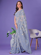 Shree Shyam Fashion Grey Lichi Silk Saree with Floral Weaving & Tassel Pallu - Elegant Festive & Party Wear Saree