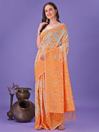 Shree Shyam Fashion Orange Lichi Silk Saree with Floral Weaving & Tassel Pallu - Elegant Festive & Party Wear Saree