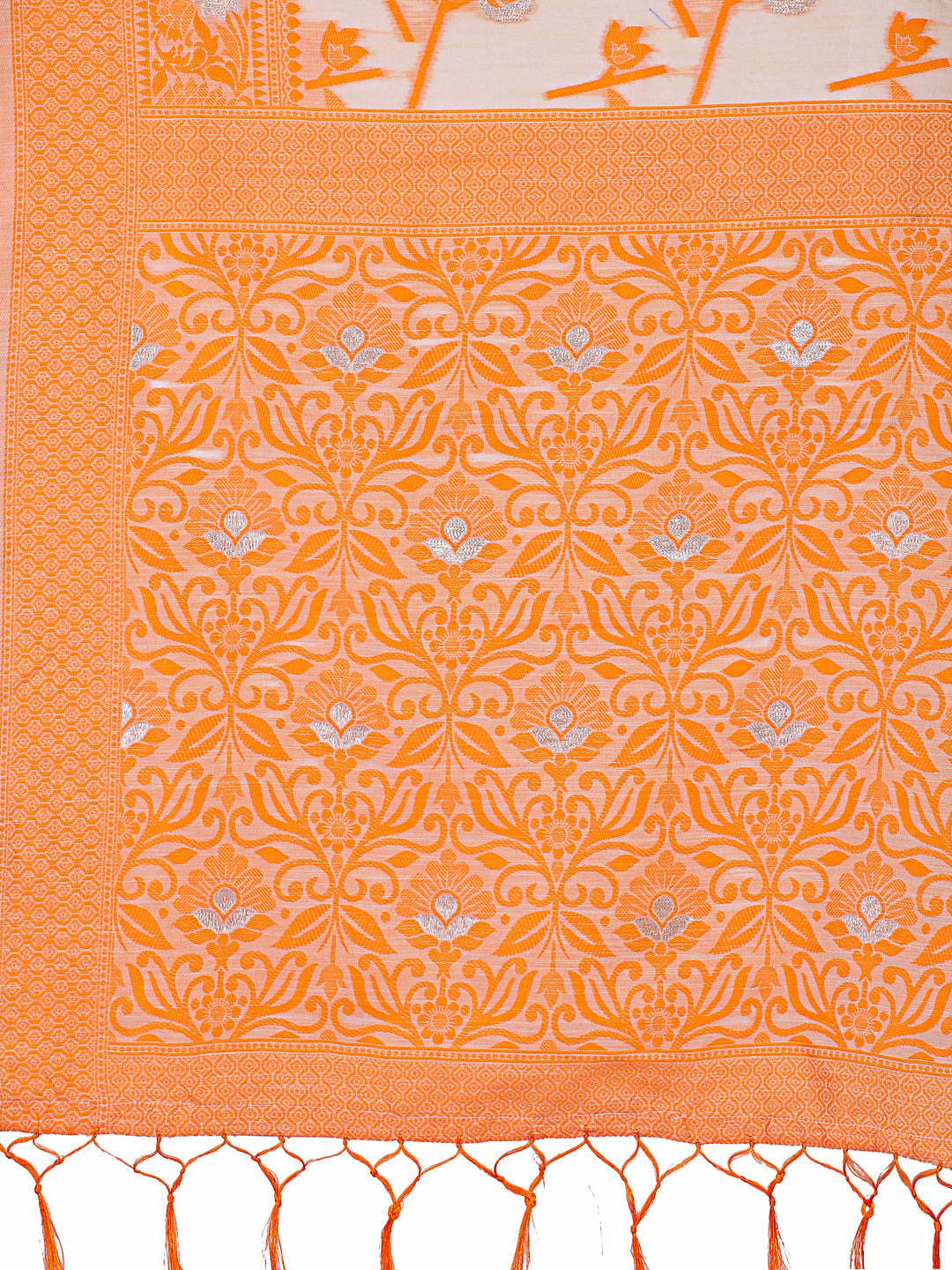 Shree Shyam Fashion Orange Lichi Silk Saree with Floral Weaving & Tassel Pallu - Elegant Festive & Party Wear Saree
