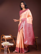 Shree Shyam Fashion Graceful Orange & Maroon Banarasi Silk Saree with Rich Zari Woven Border - Traditional Elegance for Celebrations