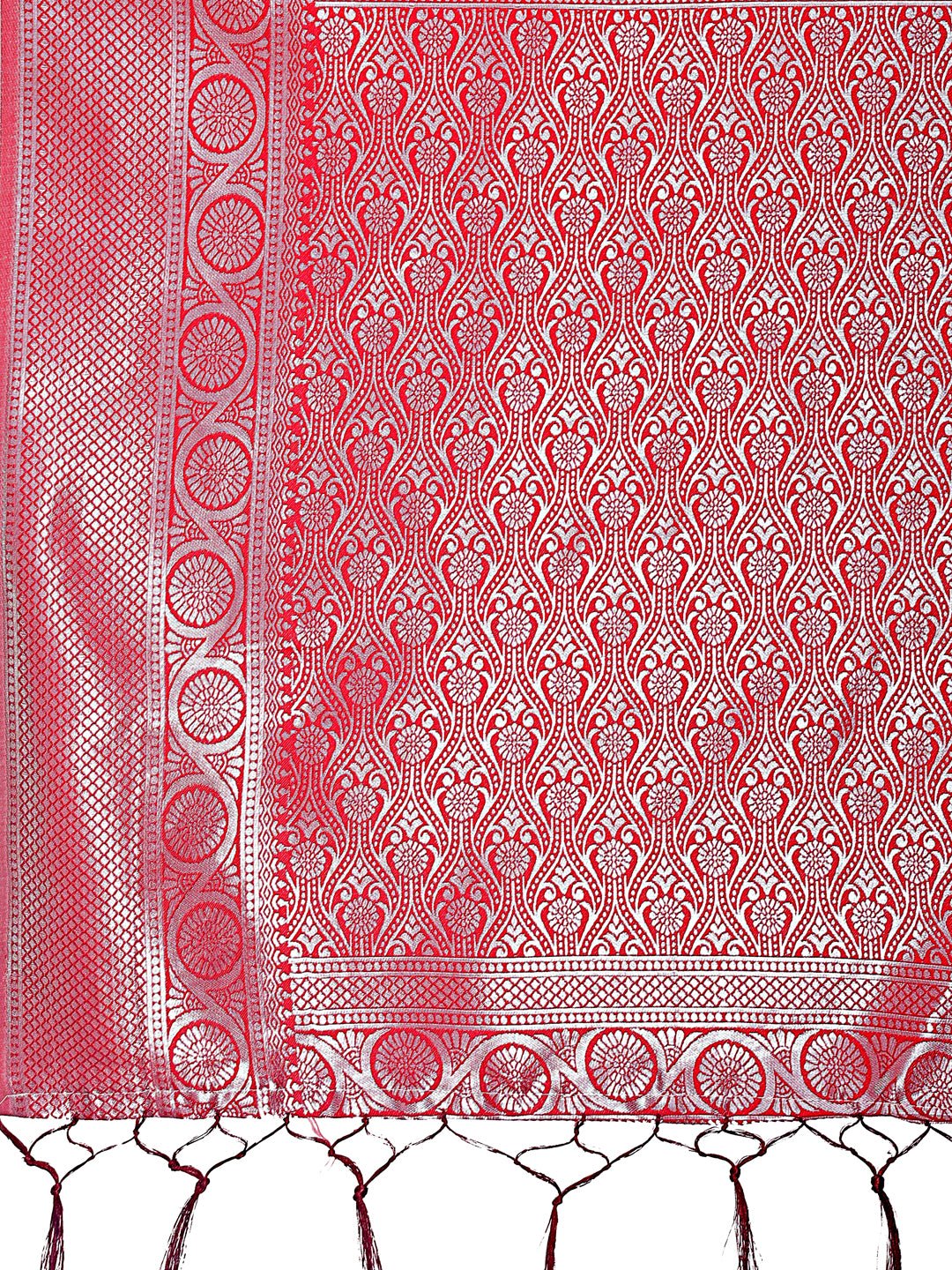 Shree Shyam Fashion Graceful Orange & Maroon Banarasi Silk Saree with Rich Zari Woven Border - Traditional Elegance for Celebrations