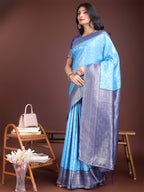 Shree Shyam Fashion Graceful Sky Blue & Blue Banarasi Silk Saree with Rich Zari Woven Border - Traditional Elegance for Celebrations