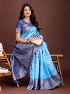 Shree Shyam Fashion Graceful Sky Blue & Blue Banarasi Silk Saree with Rich Zari Woven Border - Traditional Elegance for Celebrations