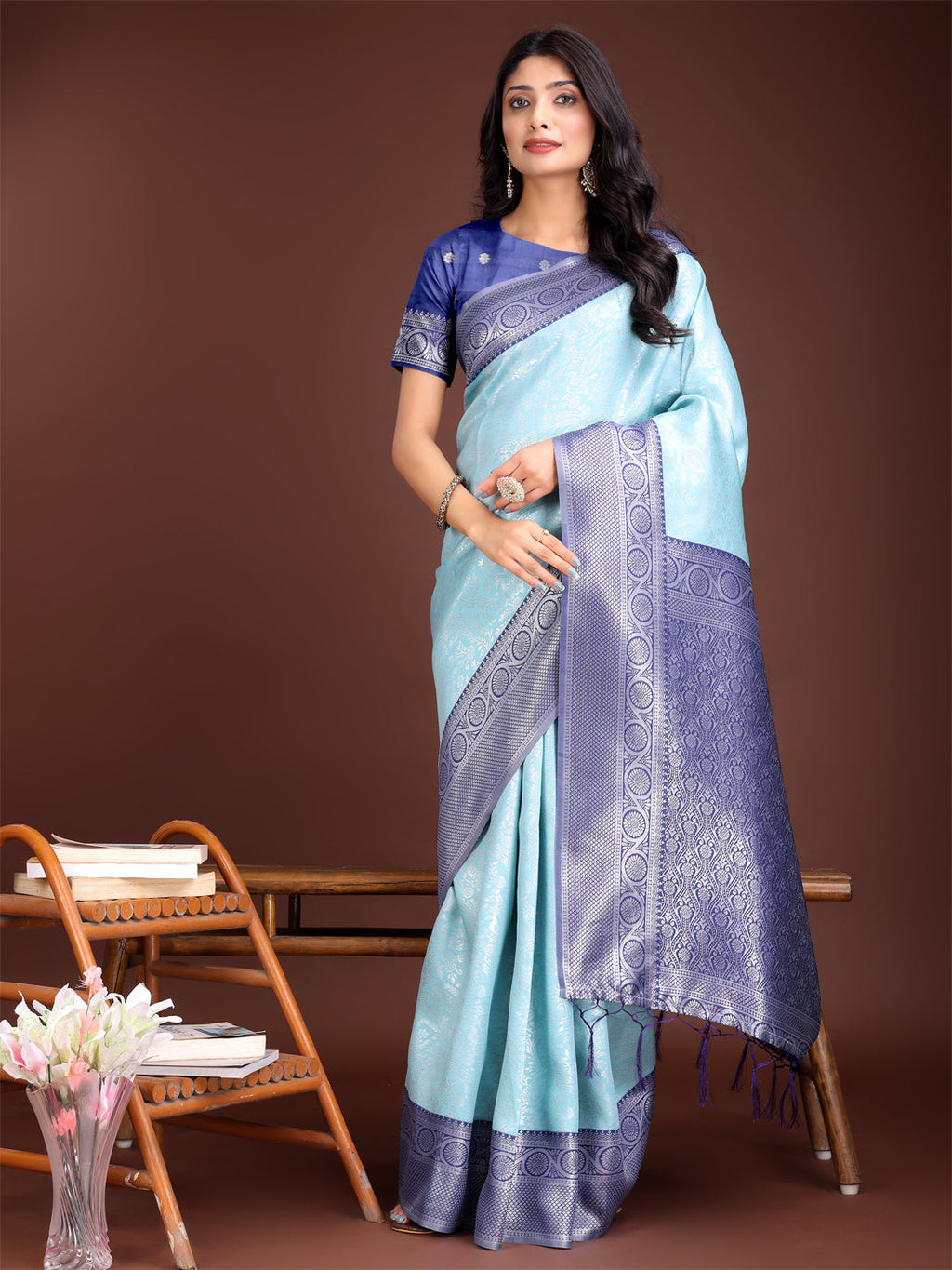 Shree Shyam Fashion Graceful Teal & Blue Banarasi Silk Saree with Rich Zari Woven Border - Traditional Elegance for Celebrations