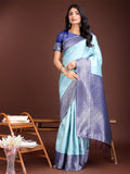 Shree Shyam Fashion Graceful Teal & Blue Banarasi Silk Saree with Rich Zari Woven Border - Traditional Elegance for Celebrations