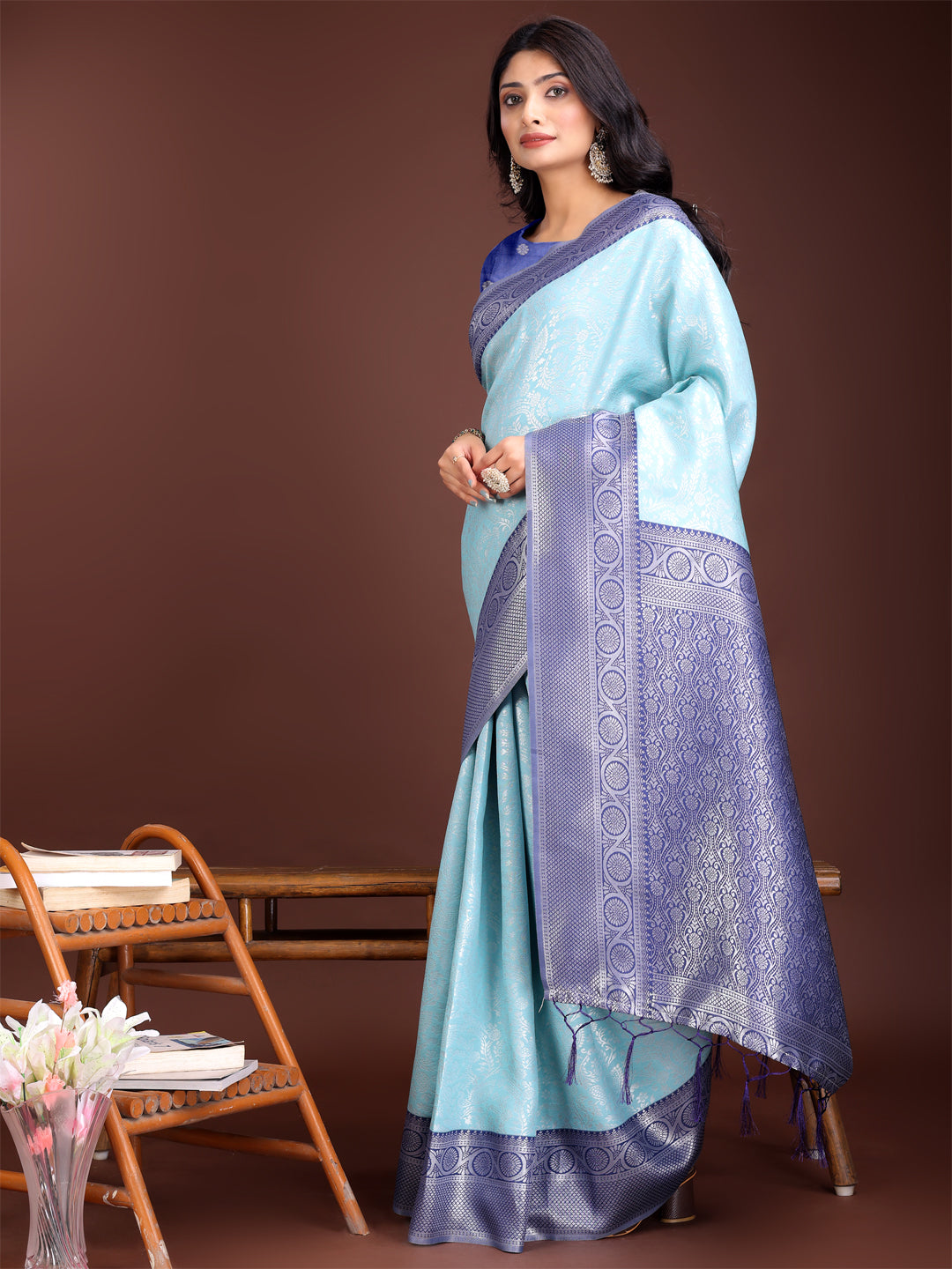 Shree Shyam Fashion Graceful Teal & Blue Banarasi Silk Saree with Rich Zari Woven Border - Traditional Elegance for Celebrations