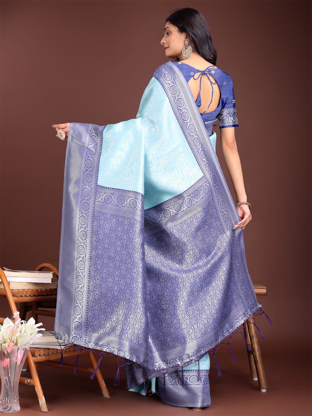 Shree Shyam Fashion Graceful Teal & Blue Banarasi Silk Saree with Rich Zari Woven Border - Traditional Elegance for Celebrations