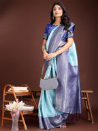 Shree Shyam Fashion Graceful Teal & Blue Banarasi Silk Saree with Rich Zari Woven Border - Traditional Elegance for Celebrations