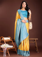 Shree Shyam Fashion Graceful Yellow & Blue Banarasi Silk Saree with Rich Zari Woven Border - Traditional Elegance for Celebrations