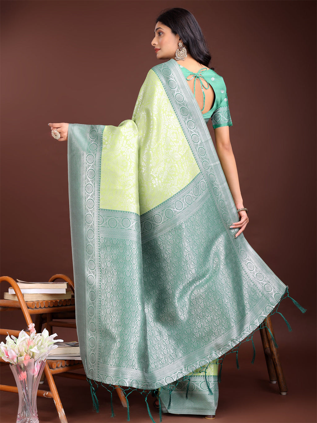Shree Shyam Fashion Graceful Light Green & Green Banarasi Silk Saree with Rich Zari Woven Border - Traditional Elegance for Celebrations