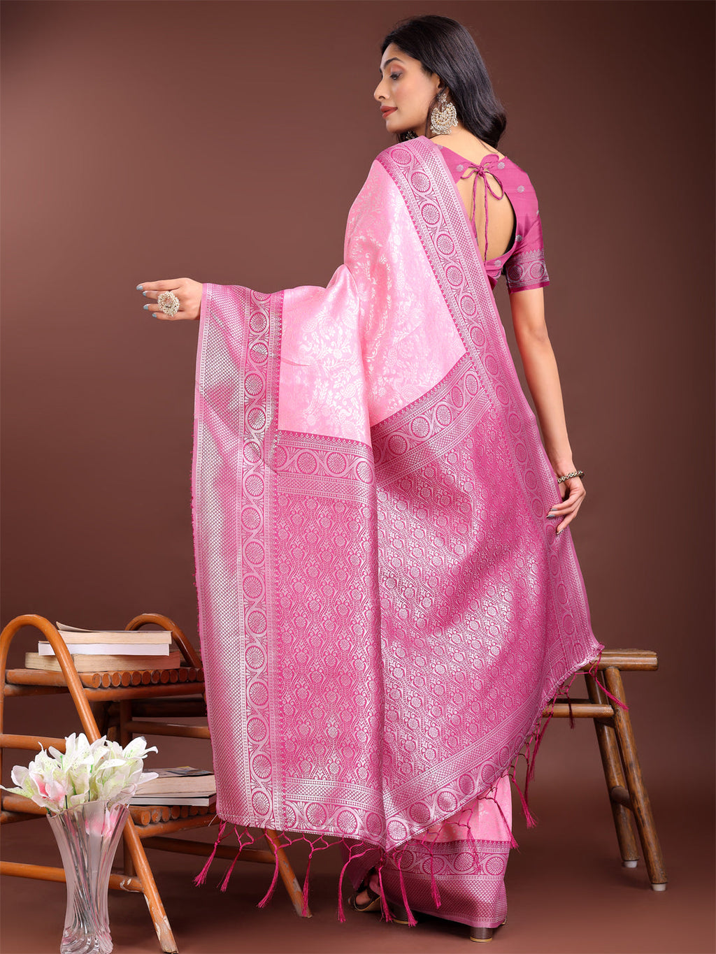 Shree Shyam Fashion Graceful Light Pink & Pink Banarasi Silk Saree with Rich Zari Woven Border - Traditional Elegance for Celebrations
