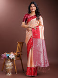 Shree Shyam Fashion Orange Lichi Silk Woven Zari Work Traditional Tassel Saree