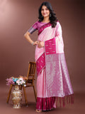 Shree Shyam Fashion Pink Lichi Silk Woven Zari Work Traditional Tassel Saree