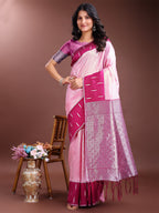 Shree Shyam Fashion Pink Lichi Silk Woven Zari Work Traditional Tassel Saree