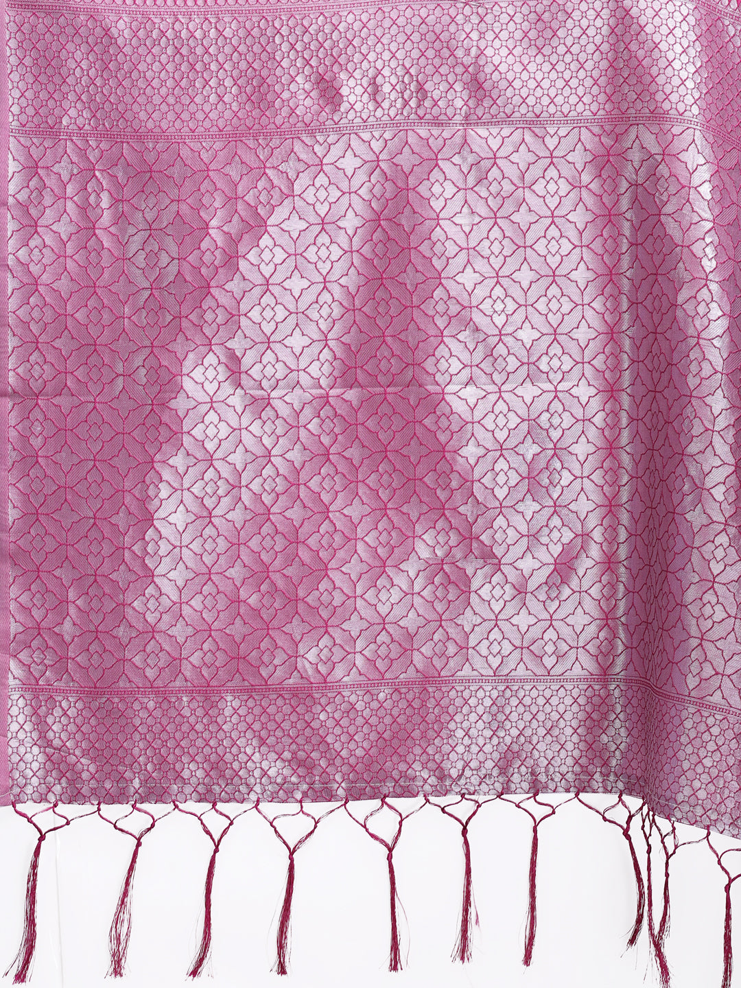Shree Shyam Fashion Pink Lichi Silk Woven Zari Work Traditional Tassel Saree