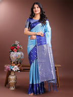 Shree Shyam Fashion Sky Blue Lichi Silk Woven Zari Work Traditional Tassel Saree