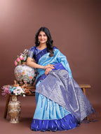 Shree Shyam Fashion Sky Blue Lichi Silk Woven Zari Work Traditional Tassel Saree