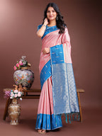 Shree Shyam Fashion Peach Lichi Silk Woven Zari Work Traditional Tassel Saree