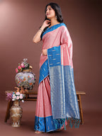Shree Shyam Fashion Peach Lichi Silk Woven Zari Work Traditional Tassel Saree
